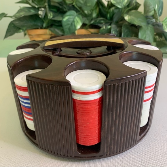 E.S LOWE Poker Chip Carousel Caddy Dispenser Made In USA Vintage 1960's W/ Chips - Picture 3 of 14